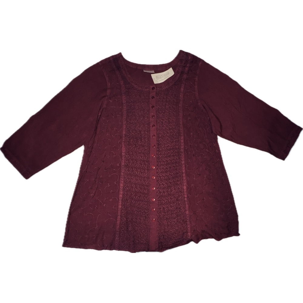 Holy Clothing 3X Burgundy Embroidered Tunic Top Rayon Boho Ren Faire Peasant NWT